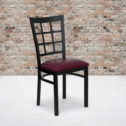Hercules Window Back Metal Dining Chair Burgundy Vinyl Seat-1