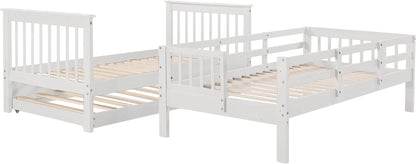 Twin over Twin Bunk Bed with Stairs and Trundle, Solid Wood Stairway Bunk Bed Frame with Storage, for Kids Teens Adults – White - Loft&Timber