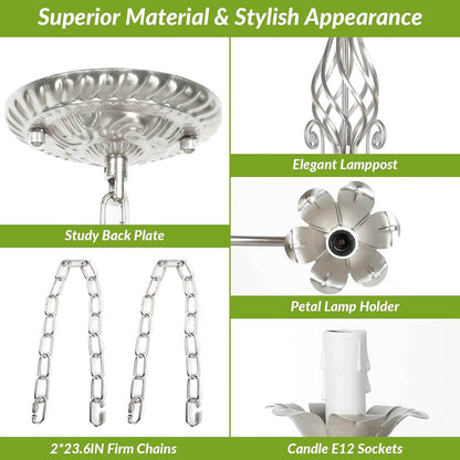 6-Light Farmhouse Candle Chandelier for Living Room, Rustic Industrial Pendant Ceiling Light Fixture, Brushed Nickle Modern Ceiling Hanging Lamp for Bedroom Hallway Kitchen Dining Room Foyer, E12 Base - Loft&Timber