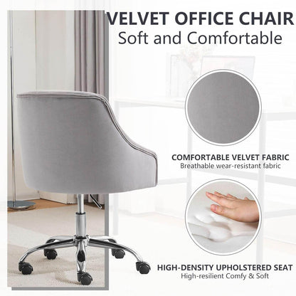 Velvet Office Swivel Chair, Vanity Chair, Fabric Desk Chair, Pretty Fancy Chair, Gold Office Chair for Girls, 360°Swivel Height Adjustable Reception Chair (Grey) - Loft&Timber