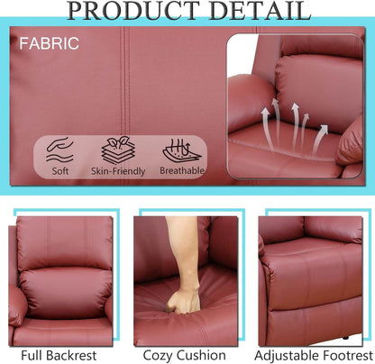 Leather Recliner Sofa Set, Red (Sofa Set 3 Pieces) - Loft&Timber