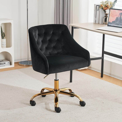 Velvet Office Swivel Chair, Vanity Chair, Fabric Desk Chair, Pretty Fancy Chair, Gold Office Chair for Girls, 360°Swivel Height Adjustable Reception Chair (Black) - Loft&Timber