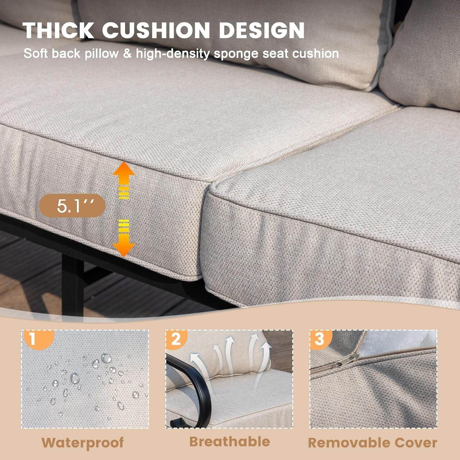 Five Piece Outdoor Patio Furniture Set with Cushions - Loft&Timber