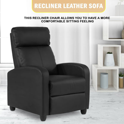 Recliner Chair Single Reclining Sofa Home Theater Seating with Lumbar Support and Padded Backrest for Living Room and Bedroom (Leather, Black)-2