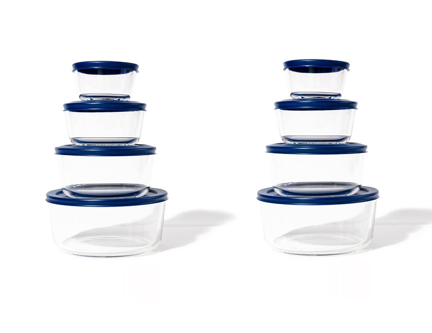Glass Food Storage Containers - 16 Piece (8 Containers + 8 Lids) Round Nesting Space-Saving Set - Loft&Timber