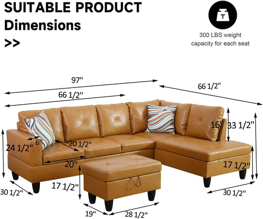 Leather Sectional Sofa Couch,L-Shape Sofa Sectional Couch Set - Loft&Timber