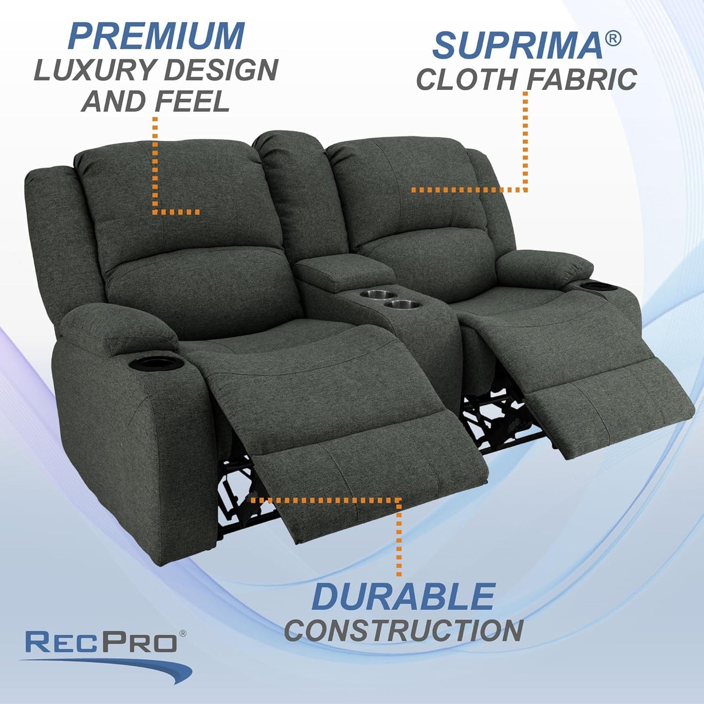 Charles Powered Double RV Wall Hugger Recliner Sofa | RV Loveseat | RV Furniture | Cloth (Fossil, 67")-3