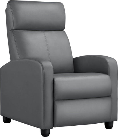 Recliner Chair PU Leather Recliner Sofa with Lumbar Support Overstuffed High-Density Sponge Push Silver Gray Recliner - Loft&Timber