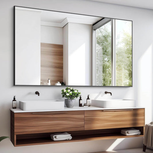 60X36 Inch Large Black Wall Mounted Mirror,Aluminum Framed Decorative Rectangular Bathroom Mirror for Wall over Sink,Vanity Mirror for Bedroom Living Room Bathroom,Functional Oversized Mirror-0