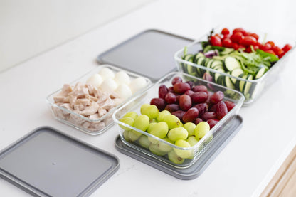 Glass Food Storage Containers - 6 Piece (3 Containers + 3 Lids) Rectangular Nesting Space-Saving Set - Loft&Timber