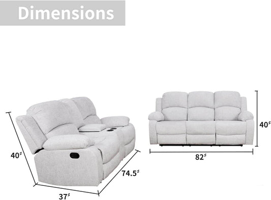 Recliner Sofa Set/Grey Linen - Loft&Timber