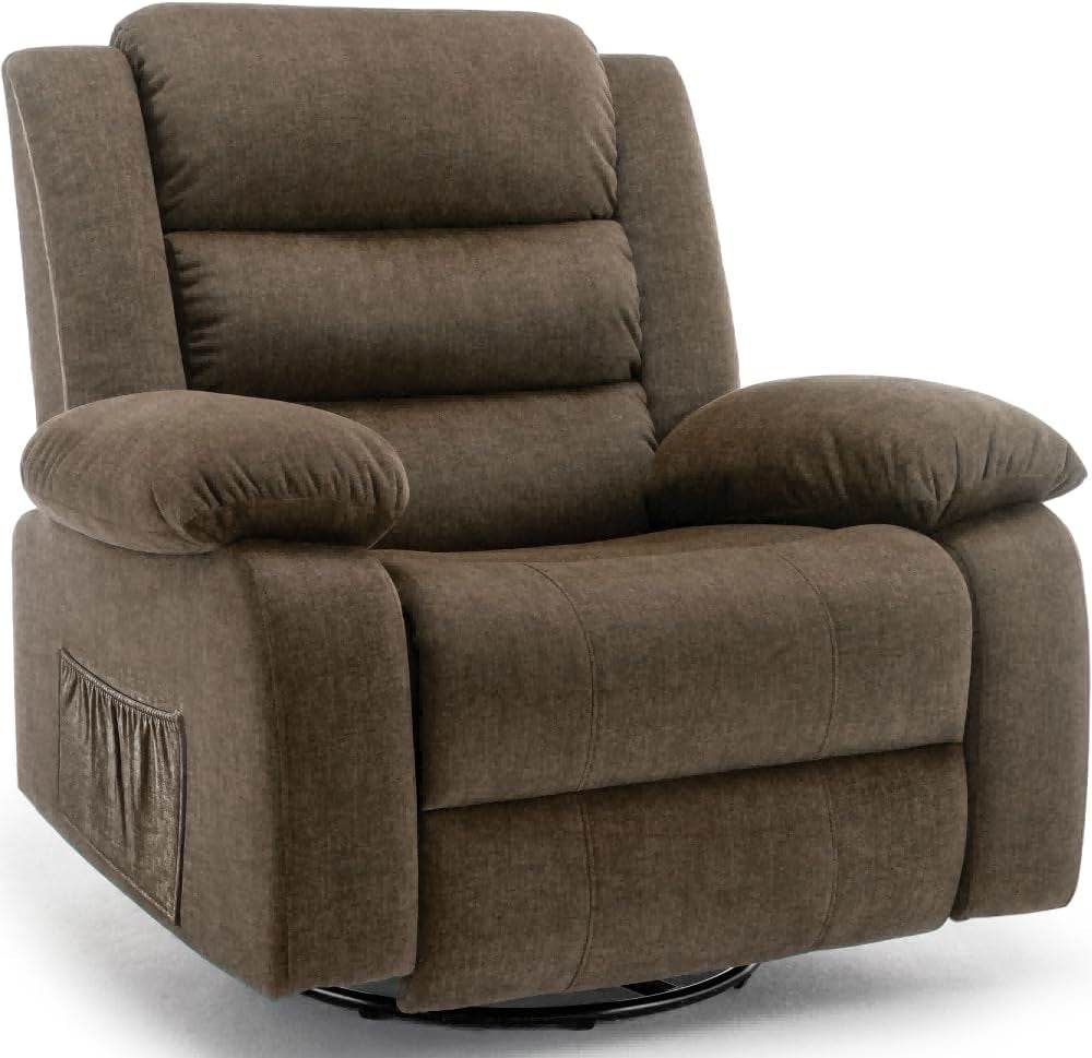 Recliner Chair, Wide Rocker Chair, Rocking Chair with Massage and Heat,360°Swivel Nursery Rocking Chairs, Oversized Recliner for Adults, Cashmere Reclining Sofa for Living Room, Brown - Loft&Timber