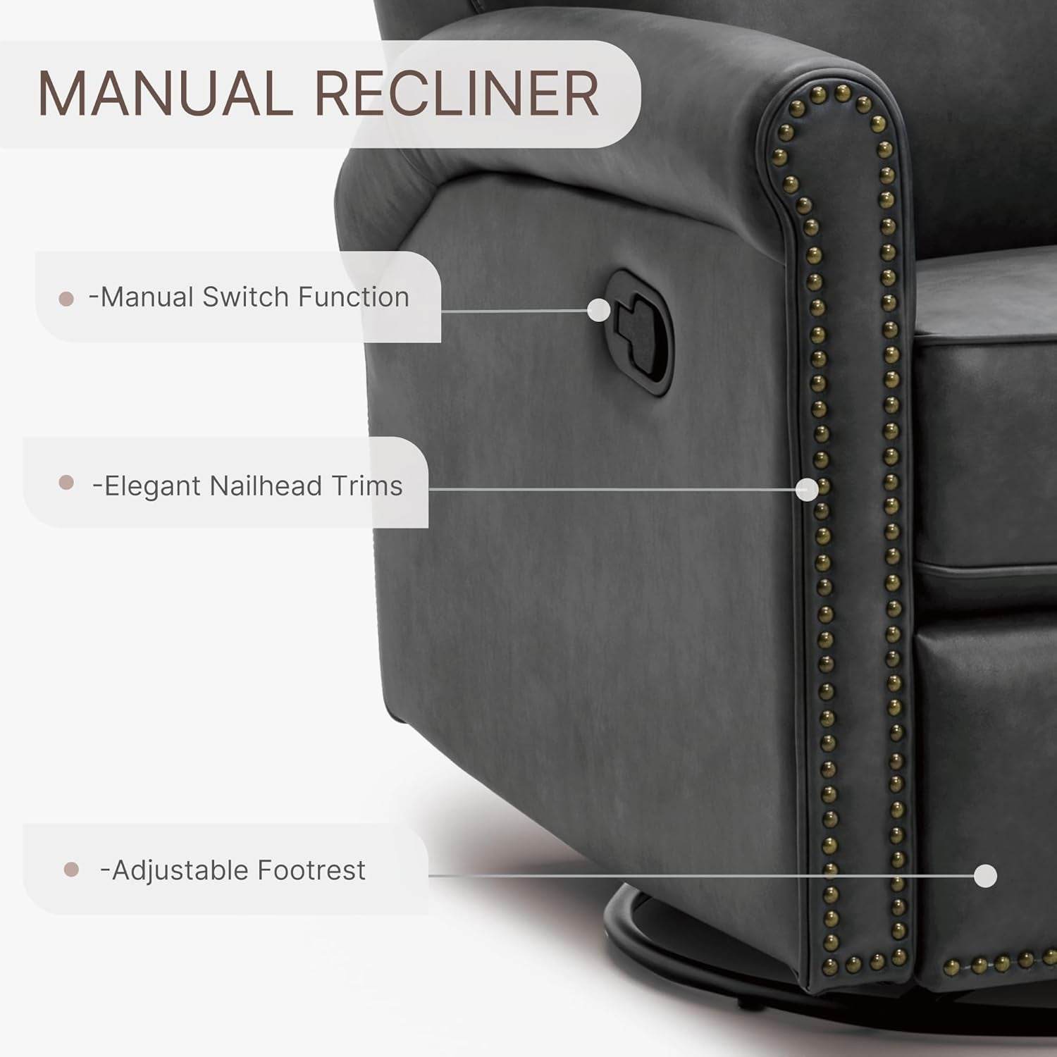 Large Leather Recliner Chair Faux Swivel Rocker - Loft&Timber