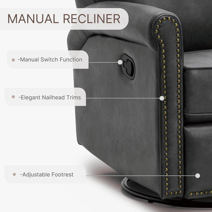 Large Leather Recliner Chair Faux Swivel Rocker - Loft&Timber