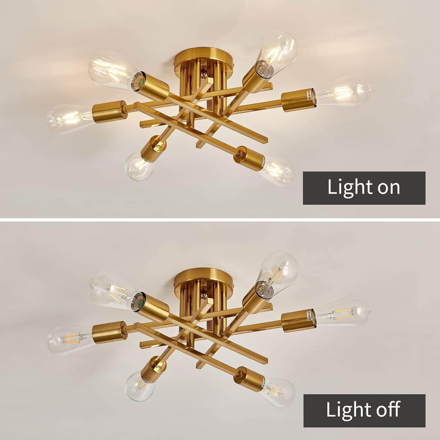 6-Light Gold Sputnik Chandelier Semi Flush Modern - Loft&Timber