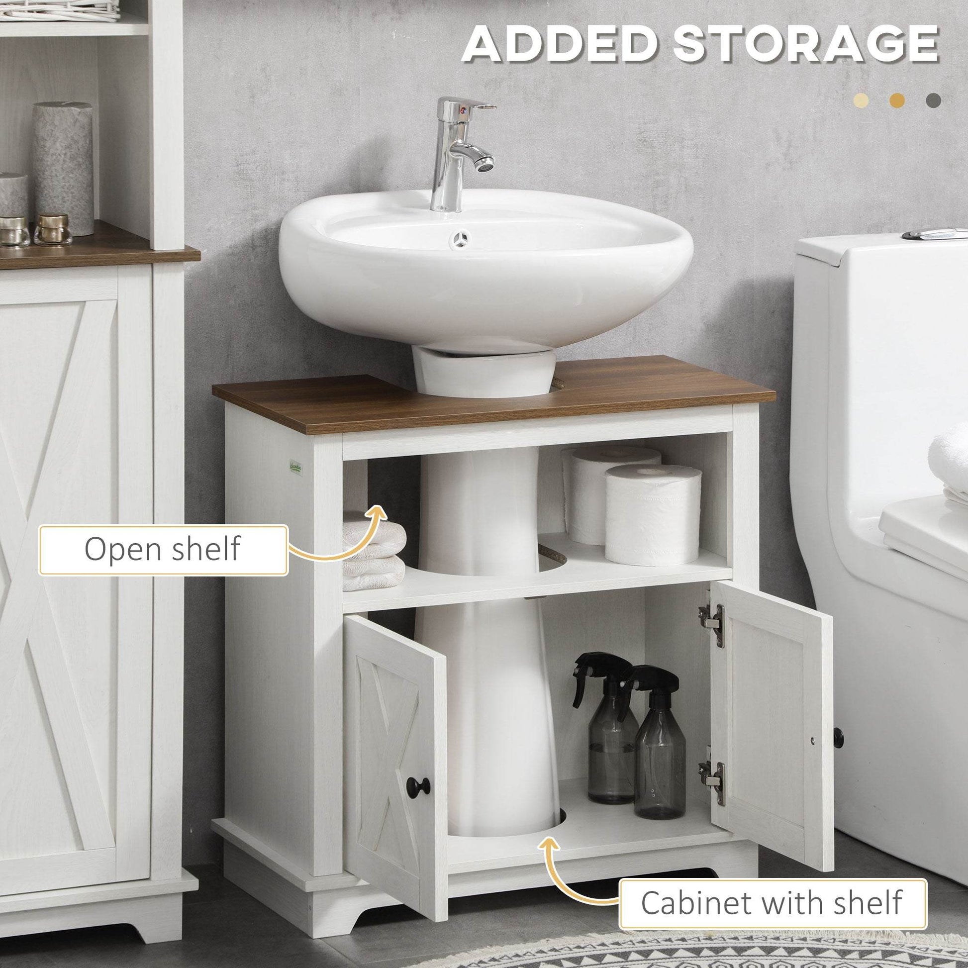 Space-Saving Under Sink Bathroom Vanity Unit with Double Doors - White - Loft&Timber