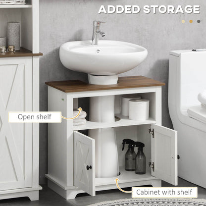 Space-Saving Under Sink Bathroom Vanity Unit with Double Doors - White - Loft&Timber