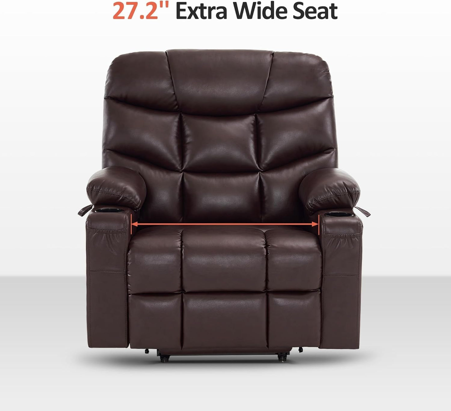Power Lift Recliner Chair with Extended Footrest for Big Elderly People, Faux Leather R7289 (Dark Brown, Medium-Wide)-4