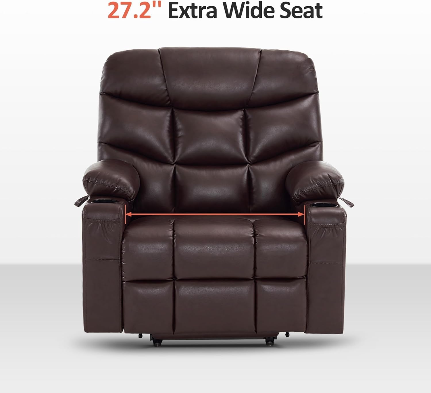 Power Lift Recliner Chair with Extended Footrest for Big Elderly People, Faux Leather R7289 (Dark Brown, Medium-Wide)-4