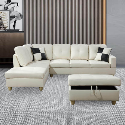 Ponliving Furniture Modern L-Shaped Leather Sectional Sofa Left Hand Facing (White) - Loft&Timber