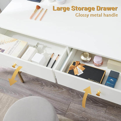 Vanity Desk with Drawers - White and Gold - Loft&Timber