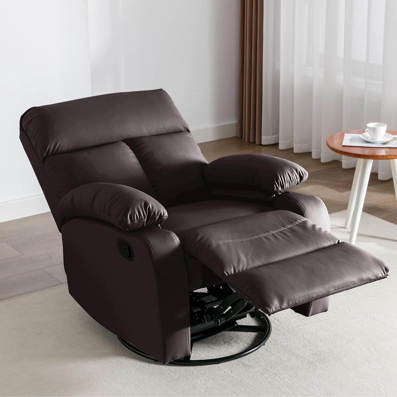 Swivel Rocker Recliner, Small Rocking Recliners Chair for Small Spaces, Small Rocker Recliner Chair for Living Room, RV, Bedroom, Nursery, Brown - Loft&Timber