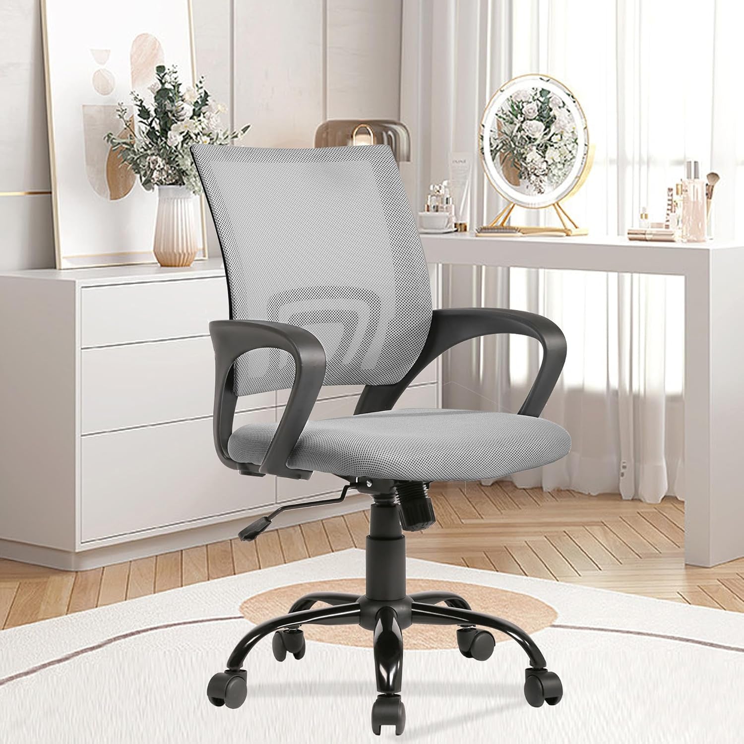 Office Chair Computer Chair Ergonomic Cheap Desk Chair Adjustable Comfortable Mid Back Task Rolling Swivel Chair with Lumbar Support for Home Office Desk (Grey)-1