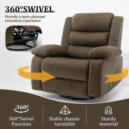 Recliner Chair, Wide Rocker Chair, Rocking Chair with Massage and Heat,360°Swivel Nursery Rocking Chairs, Oversized Recliner for Adults, Cashmere Reclining Sofa for Living Room, Brown - Loft&Timber