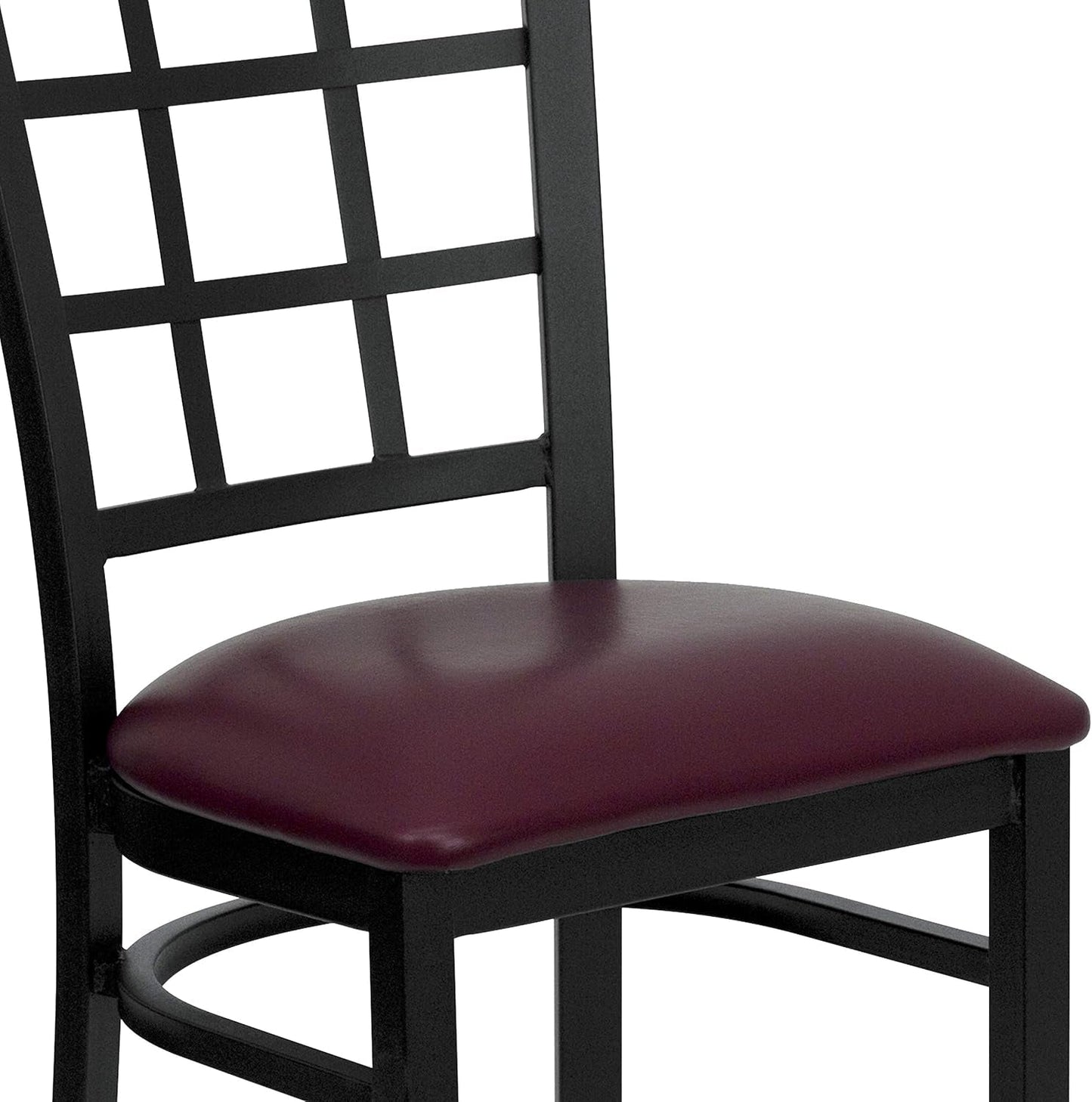 Hercules Window Back Metal Dining Chair Burgundy Vinyl Seat-4