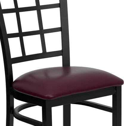 Hercules Window Back Metal Dining Chair Burgundy Vinyl Seat-4