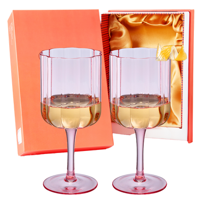 Flower Vintage Wine Glassware - Set of 2-13 oz Colorful Cocktail, Martini & Champagne Glasses, Prosecco, Mimosa Glasses Set, Cocktail Glass Set, Bar Glassware Luster Glasses 7" X 3" (Pink) - Loft&Timber