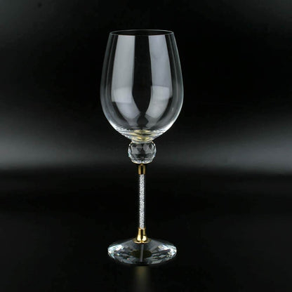 The Wine Savant Rhinestone DIAMOND Studded Wine Glasses 16 Ounces Set of 2 10-inches Tall, Gold and Laser Cut Sparkling Wine Wedding Glasses, Elegant Crystal - For Everyday, Weddings, Parties - Loft&Timber