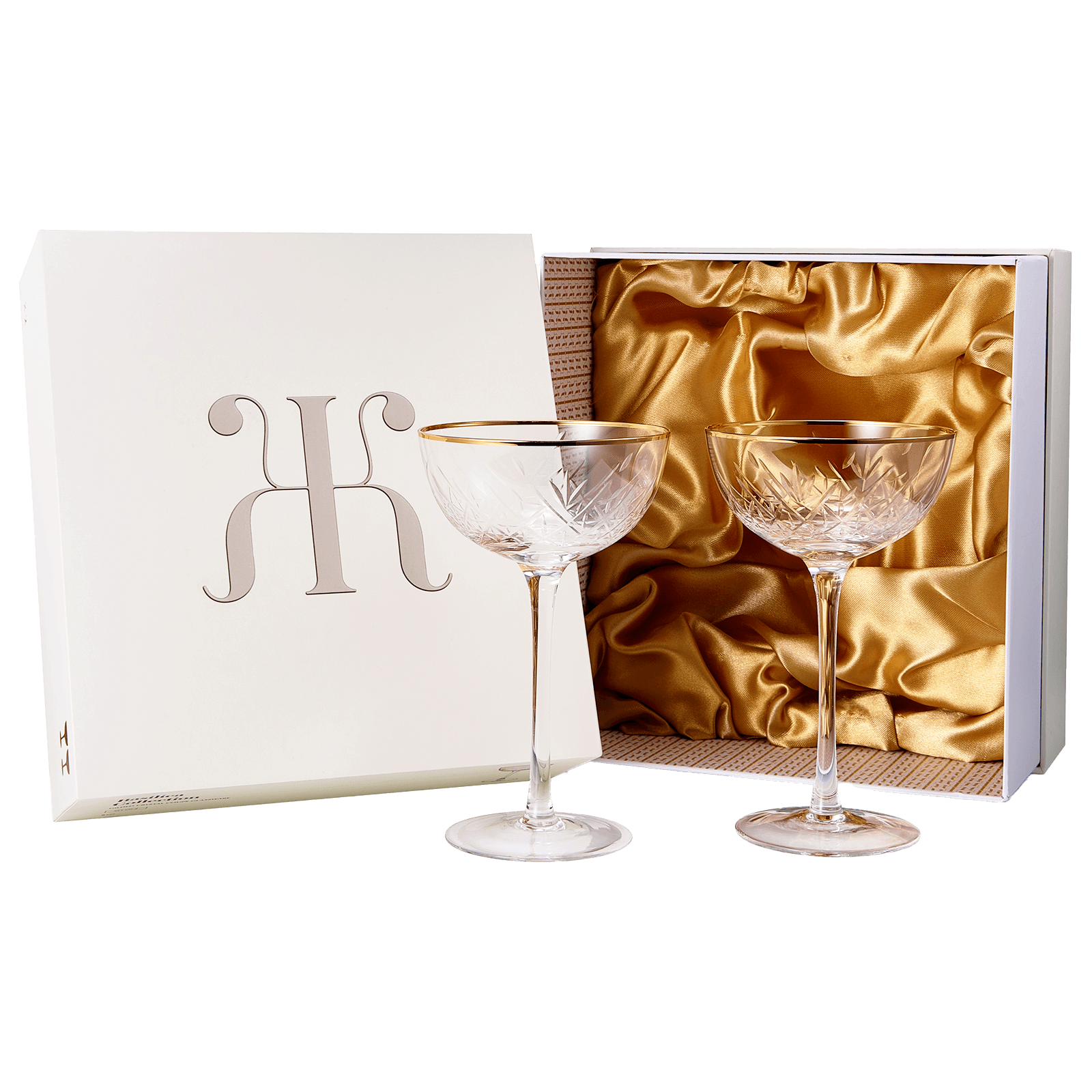 Vintage Art Deco Luxury Coupe Glasses, Cocktails, Martini, Margarita, In Premium Gift Box 24K Gold Rim | Set of 2 | 8 oz Classic Cocktail Glassware - Champagne, Manhattan, Cosmopolitan Crystal Goble - Loft&Timber
