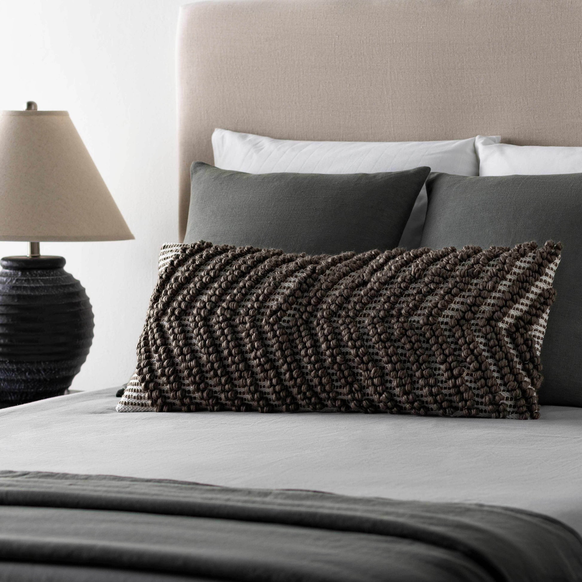 Guysville Gray Chevron Textured Lumbar Pillow - Loft&Timber