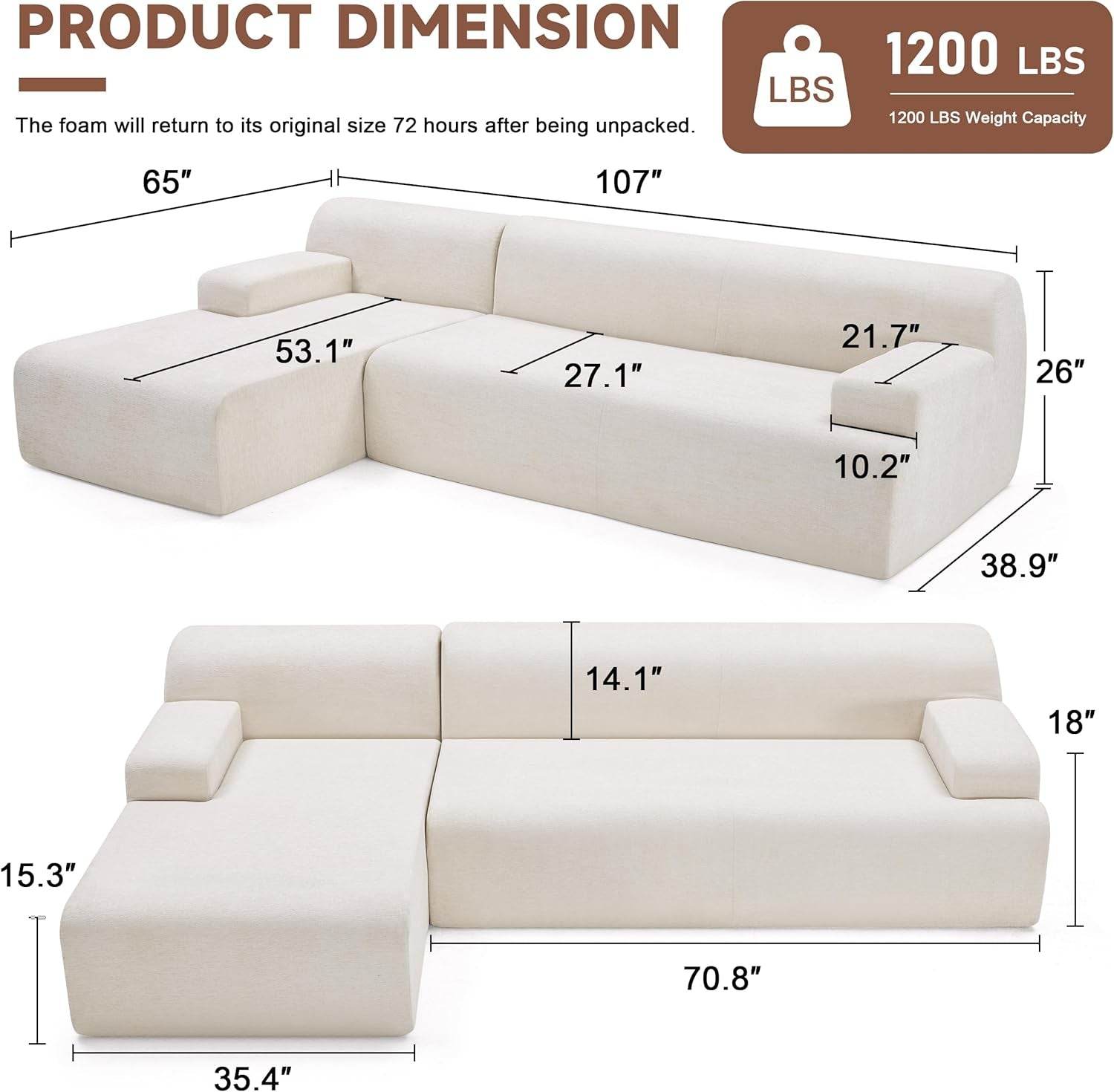 High Density Foam Modular Sectional Sofa for Living Room - Loft&Timber