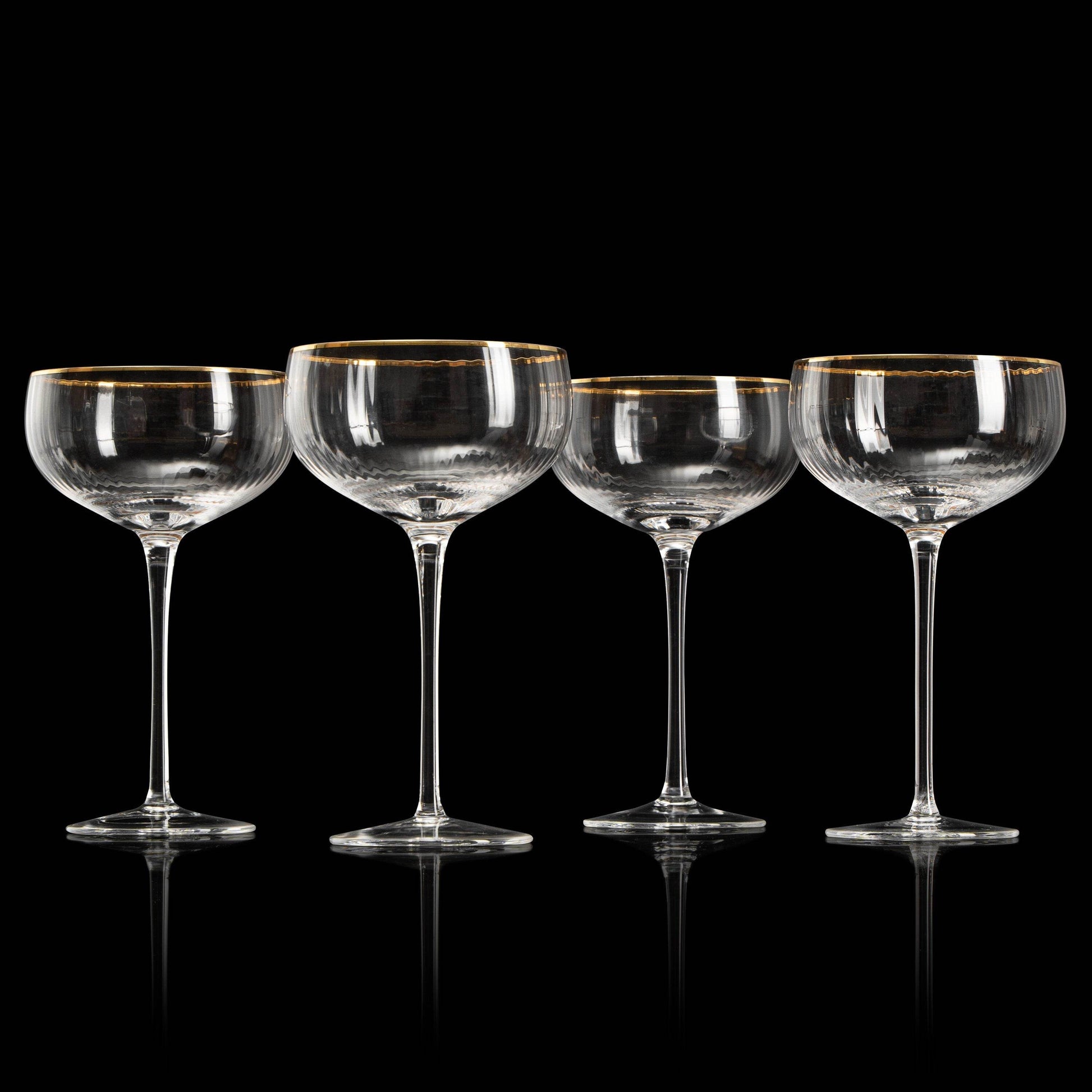 Gold Rim Glasses 7 oz, Set of 4 Gold Rim Classic Manhattan Glasses For Martini, Cocktails, Champagne, Wine - The Wine Savant (Ribbed) - Loft&Timber