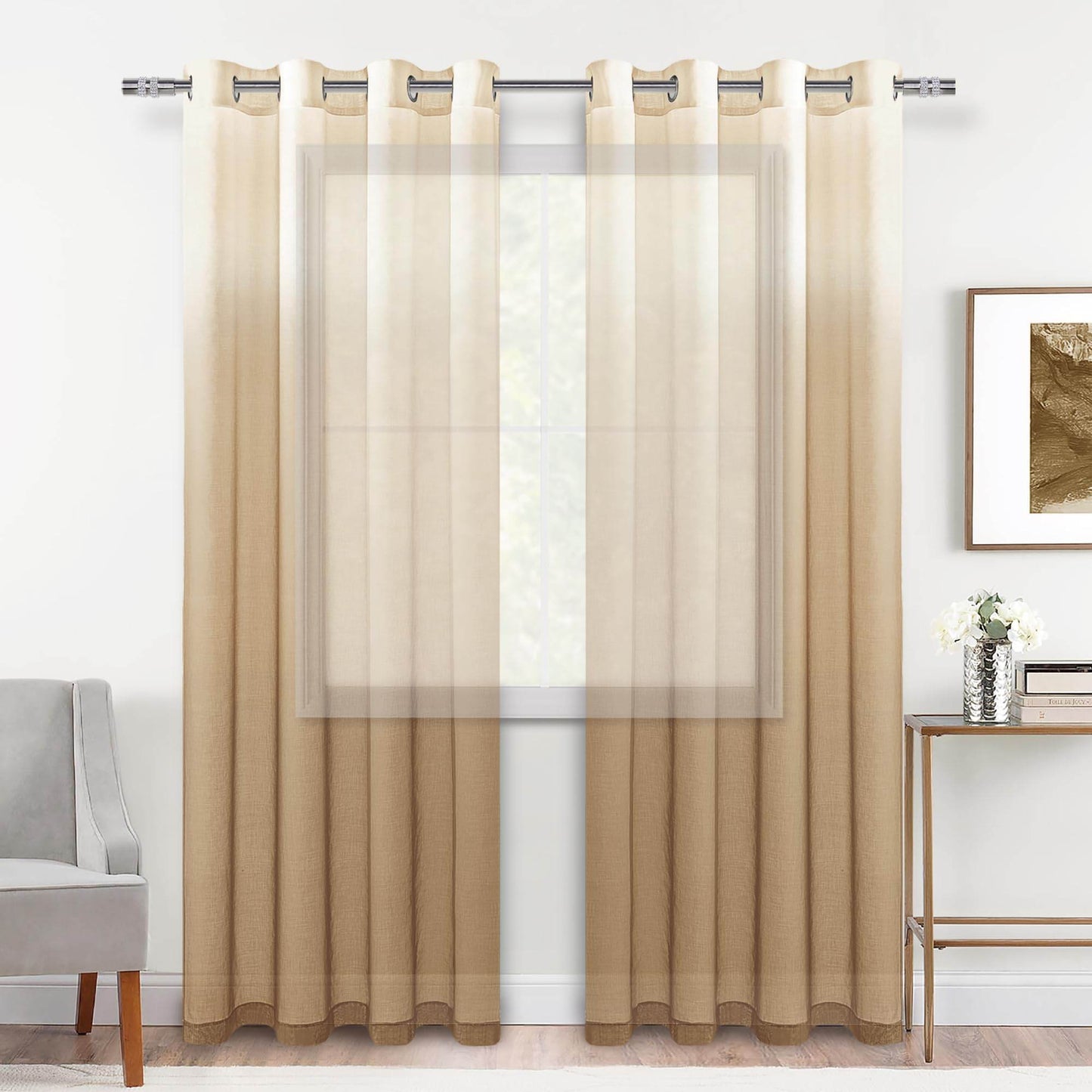 DWCN Faux Linen Ombre Sheer Curtains, Set of 2 Panels - Loft&Timber