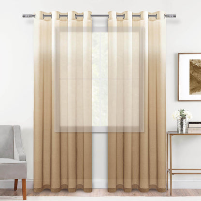 DWCN Faux Linen Ombre Sheer Curtains, Set of 2 Panels - Loft&Timber