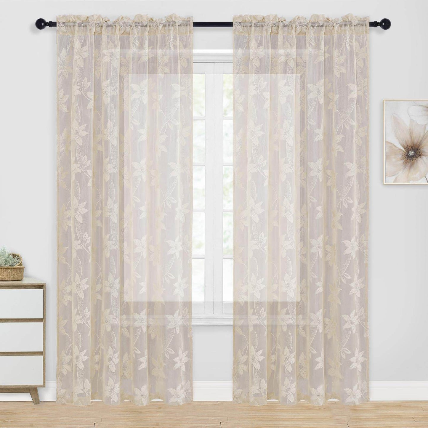 DWCN Lace Sheer Curtains, Set of 2 Panels - Loft&Timber