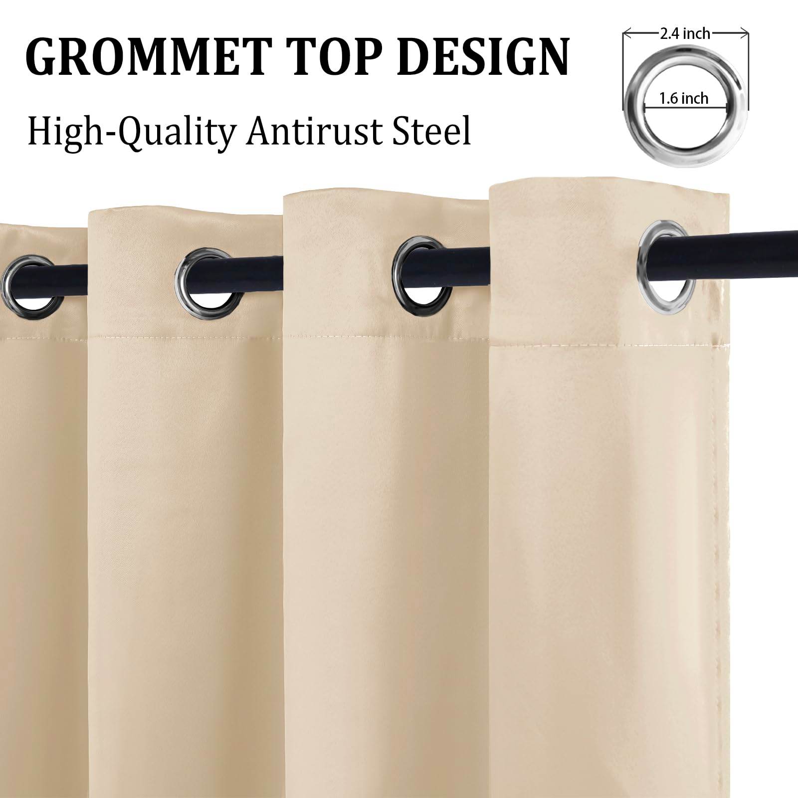 DWCN 100% Blackout Curtains with Tiebacks, Set of 2 Panels - Loft&Timber