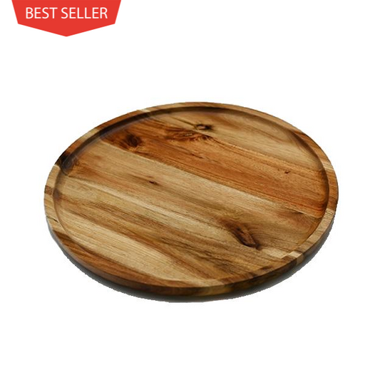 Zavis Green Acacia Wood Round Stackable Plate / Platter 12" | Dishwasher Safe - Loft&Timber