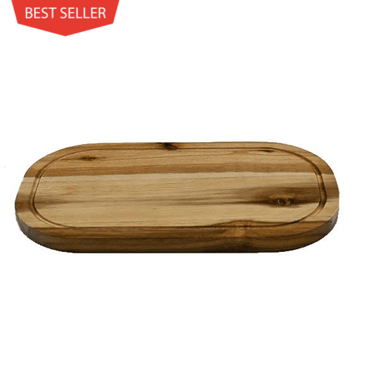 [ Set of 3 ] Zavis Green Acacia Wood Serving Rounded Cutting Board With Juice Groove 14" X 8" | Dishwasher Safe - Loft&Timber