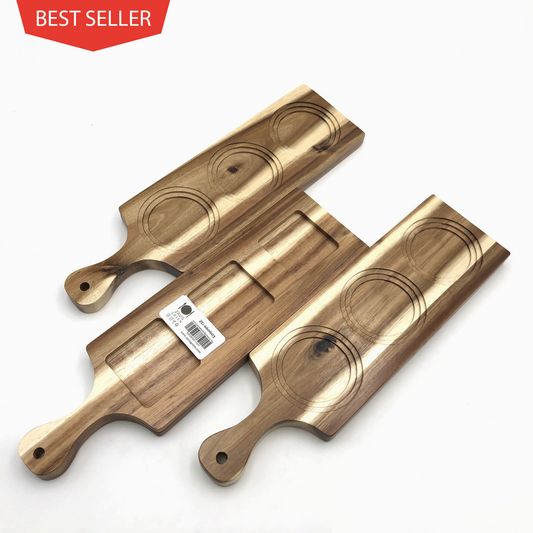 [ Set of 6 ] Zavis Green Acacia Wood 3 Hole Double sided Flight Board 14" | Dishwasher Safe - Loft&Timber