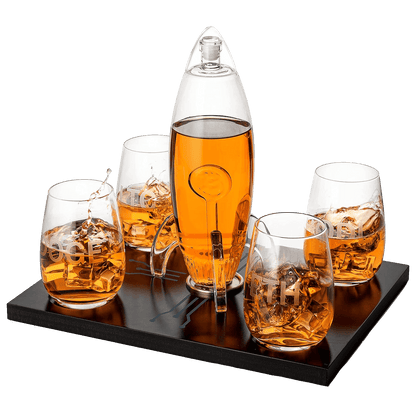 Cryptocurrency Decanter, Bitcoin Decanter To The Moon, Crypto Elon Musk Lovers Ethereum Whiskey & Wine Decanter Set 450ml Four 12 oz Glasses by The Wine Savant Rocket Decanter - Crypto Gifts, HODL - Loft&Timber