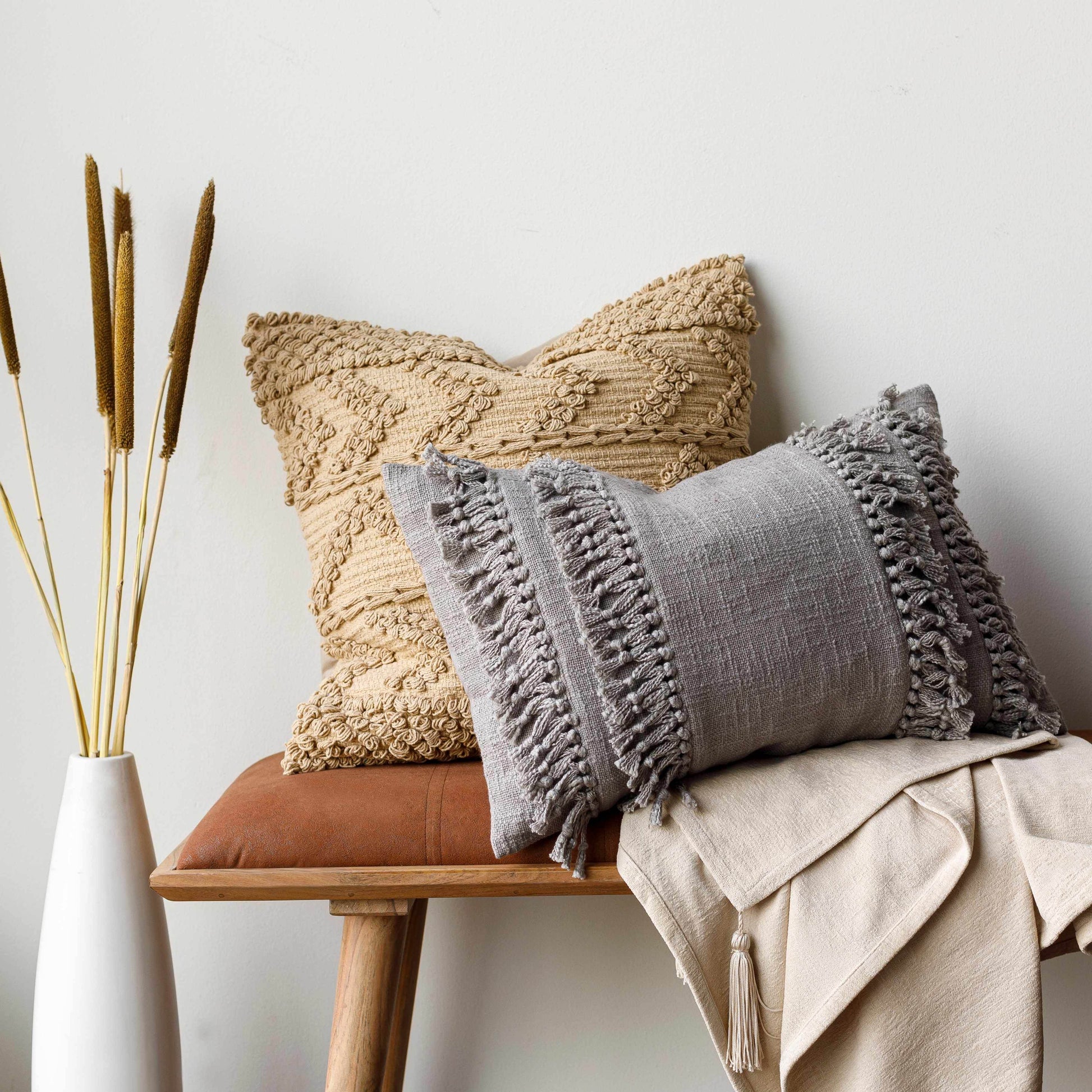 Beige Cotton Throw Blanket - Loft&Timber