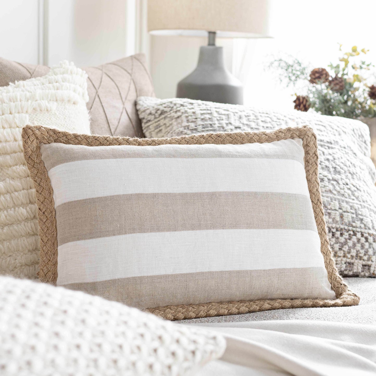Kuri Beige Striped Lumbar Pillow - Clearance - Loft&Timber