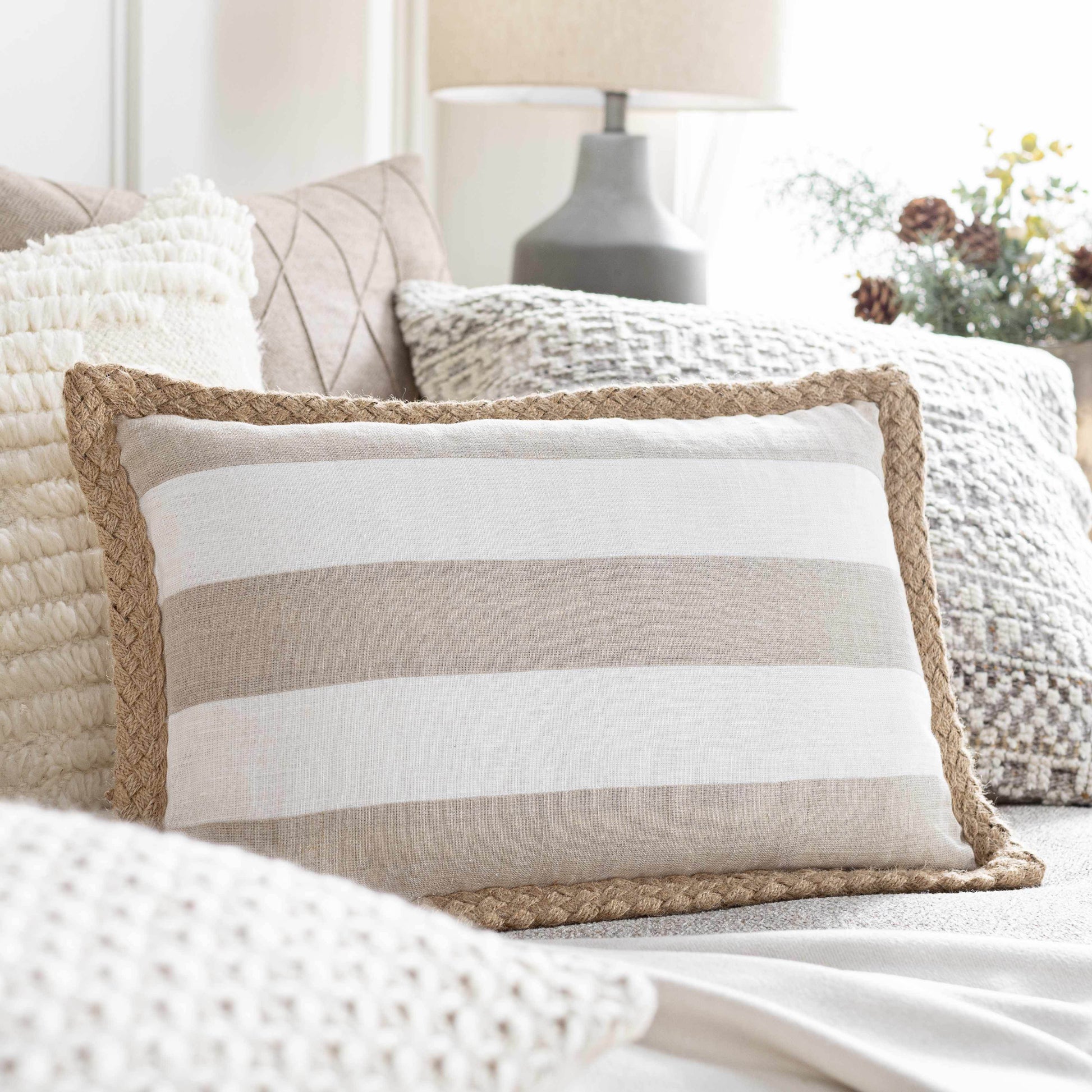 Kuri Beige Striped Lumbar Pillow - Clearance - Loft&Timber