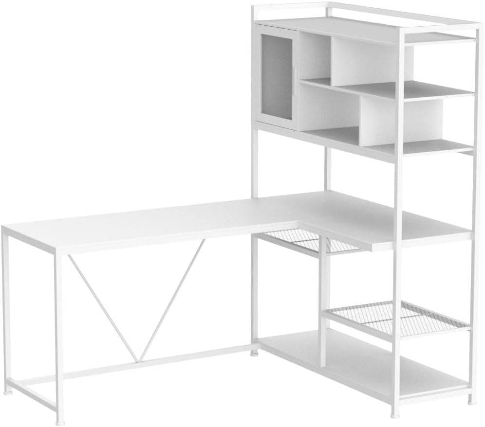 L Shaped Computer Desk, 58'' in White - Loft&Timber