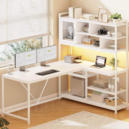 L Shaped Computer Desk, 58'' in White - Loft&Timber