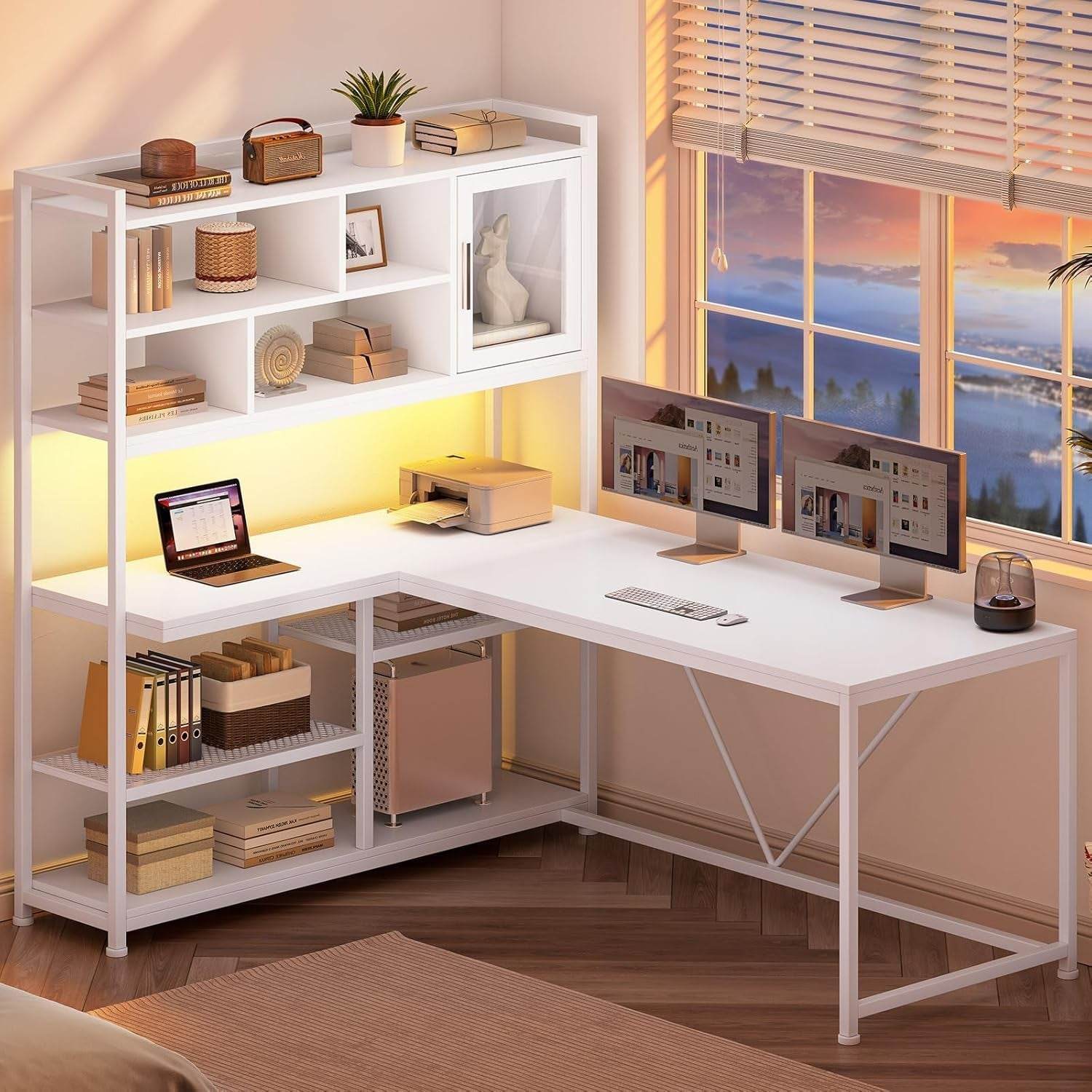 L Shaped Computer Desk, 58'' in White - Loft&Timber